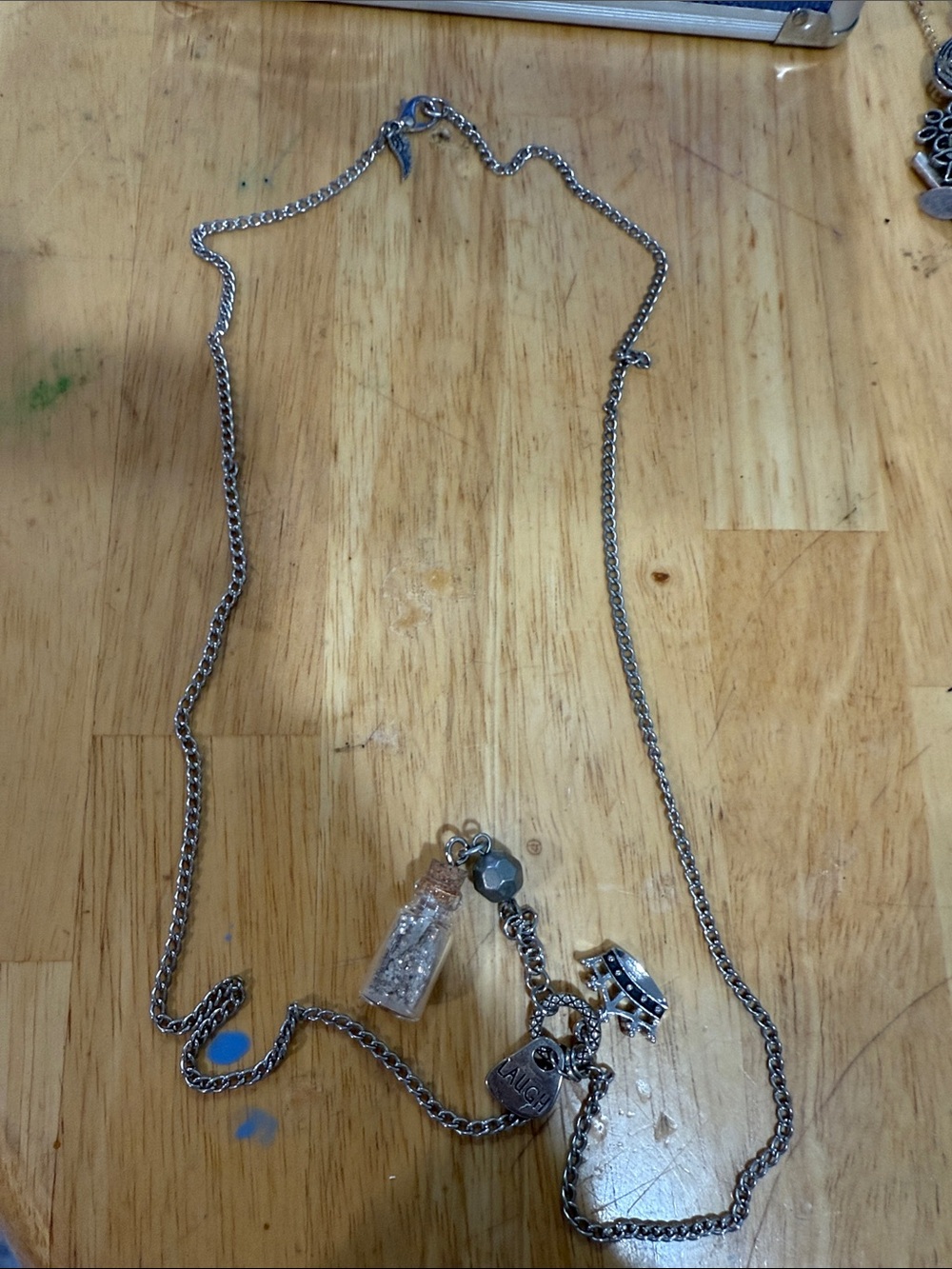 Silver-Tone Charm Necklace with Clear Vial and Mixed Charms